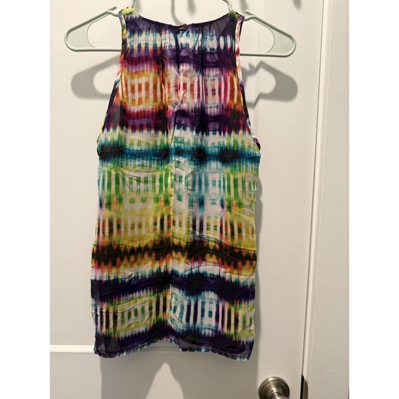 Trina Turk Waverly Top Multicolor Tie Dye Silk Round Neck Sleeveless Sz S - Picture 3 of 4